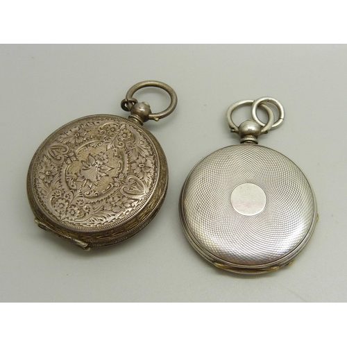 887 - A .935 silver cased H. Samuel fob watch and a white metal cased fob watch (lacking glass and hand mi... 