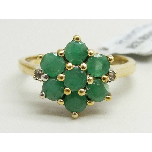 897 - A silver gilt, emerald and white topaz cluster ring, R/S