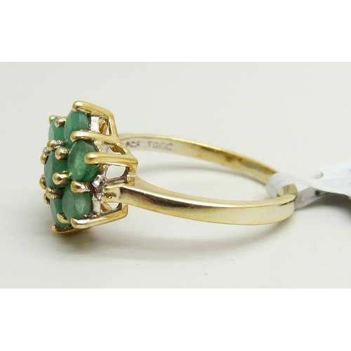 897 - A silver gilt, emerald and white topaz cluster ring, R/S