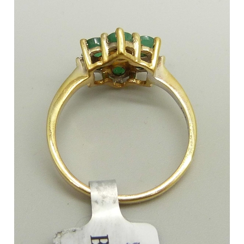 897 - A silver gilt, emerald and white topaz cluster ring, R/S