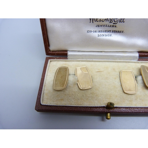 904 - A pair of 9ct gold Art Deco cufflinks in a fitted case, 4g