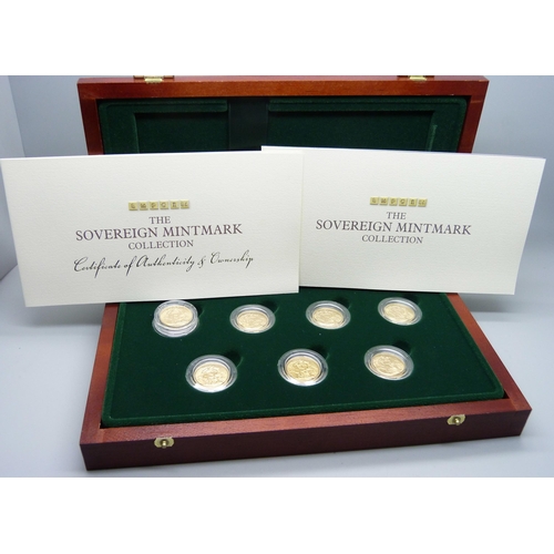 914 - The Royal Mint The Sovereign Mintmark Collection, seven George V full sovereigns, one struck in Lond... 