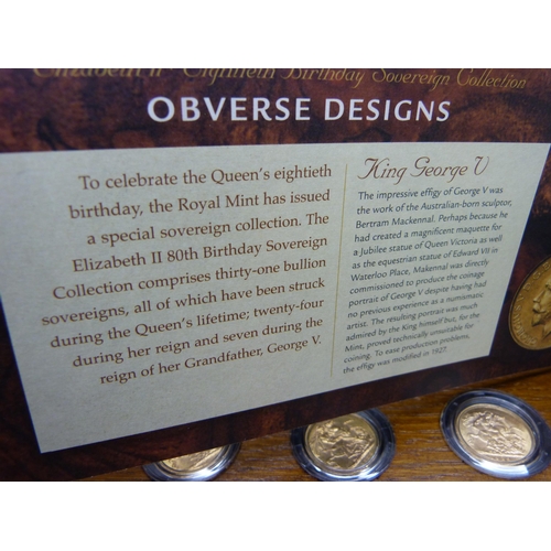 916 - A set of thirty-one full sovereign gold coins, Elizabeth II Eightieth Birthday Sovereign Collection ... 