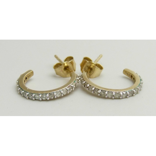 936 - A pair of 9ct gold and diamond half hoop earrings, 1.4g