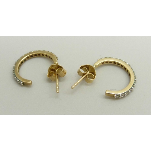 936 - A pair of 9ct gold and diamond half hoop earrings, 1.4g