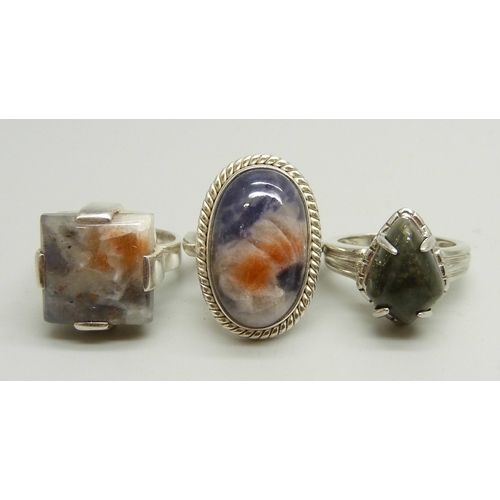 944 - Three silver Gemporia gemstone set rings, all size L, 20g