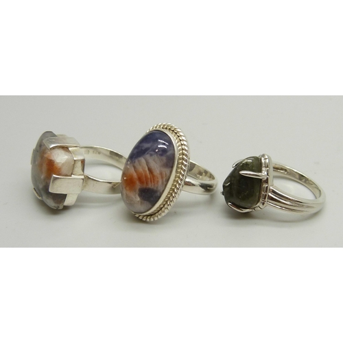 944 - Three silver Gemporia gemstone set rings, all size L, 20g