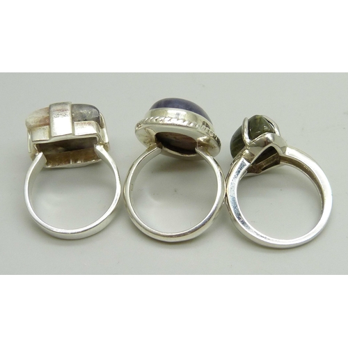 944 - Three silver Gemporia gemstone set rings, all size L, 20g