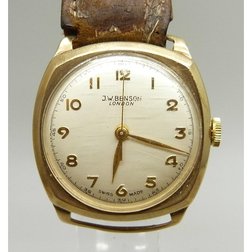 947 - A J.W. Benson gentleman's 9ct gold cased wristwatch with original purchase receipt dated 1961 and bo... 