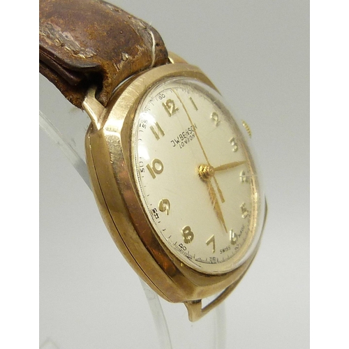 947 - A J.W. Benson gentleman's 9ct gold cased wristwatch with original purchase receipt dated 1961 and bo... 