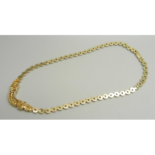 951 - A 14ct gold and white stone set necklace, (small split in one hollow link), 25.8g