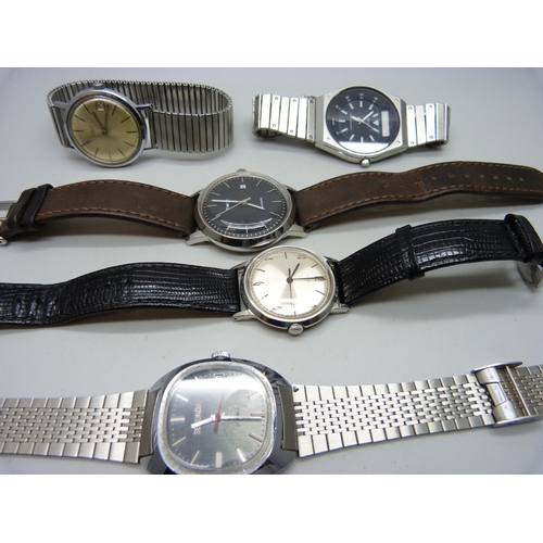 965 - Six wristwatches - Seiko, Oriosa Super Automatic, Sekonda, Consul, Timex Marlin and one other Timex