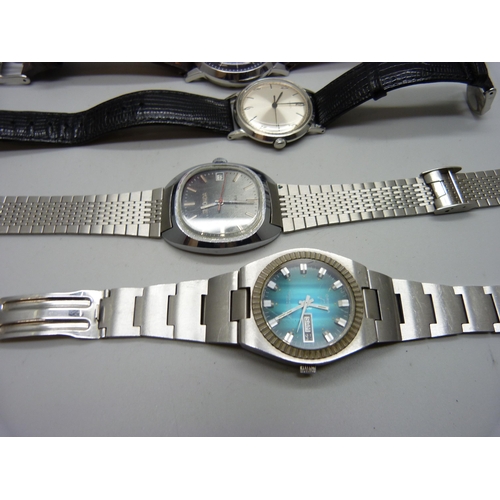 965 - Six wristwatches - Seiko, Oriosa Super Automatic, Sekonda, Consul, Timex Marlin and one other Timex