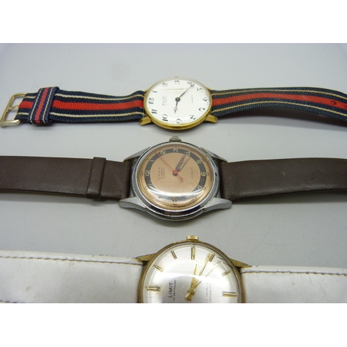 966 - Three gentleman's mechanical wristwatches, Union automatic, Avia and Limit