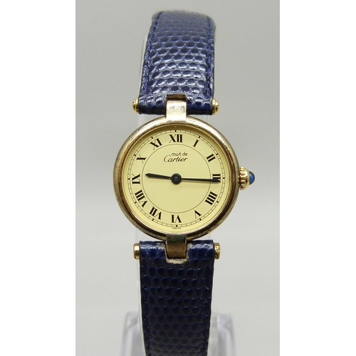 968 - A lady's Must de Cartier silver gilt wristwatch, 27mm including crown