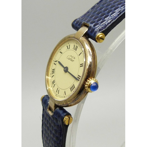 968 - A lady's Must de Cartier silver gilt wristwatch, 27mm including crown