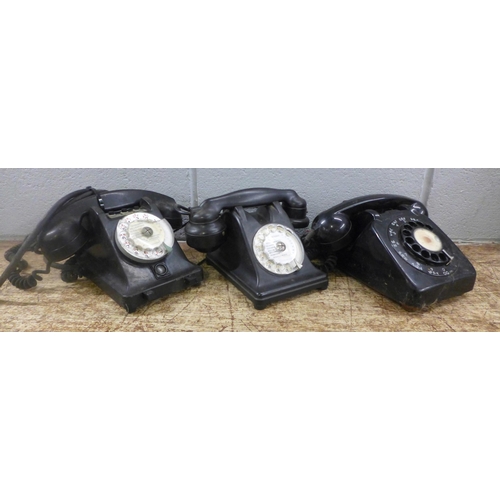 972 - Three Bakelite telephones including a French example