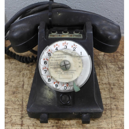 972 - Three Bakelite telephones including a French example