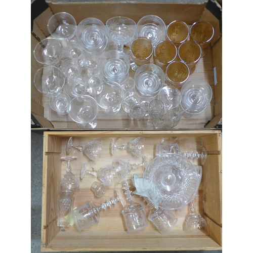 981 - Two boxes of assorted glassware, including etched and coloured **PLEASE NOTE THIS LOT IS NOT ELIGIBL... 