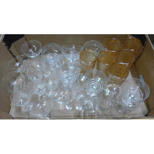 981 - Two boxes of assorted glassware, including etched and coloured **PLEASE NOTE THIS LOT IS NOT ELIGIBL... 