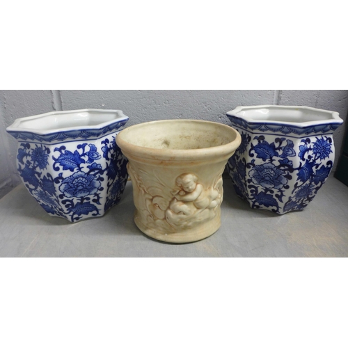 984 - A Chinese blue and white planter, a pair of planters and other mixed china **PLEASE NOTE THIS LOT IS... 