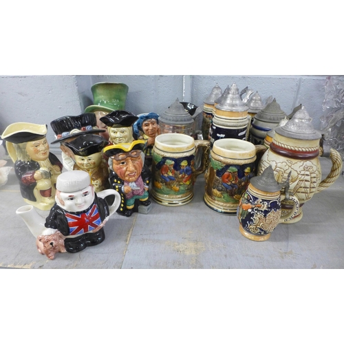 992 - A box of German steins, Toby jugs, character jugs including Beswick **PLEASE NOTE THIS LOT IS NOT EL... 