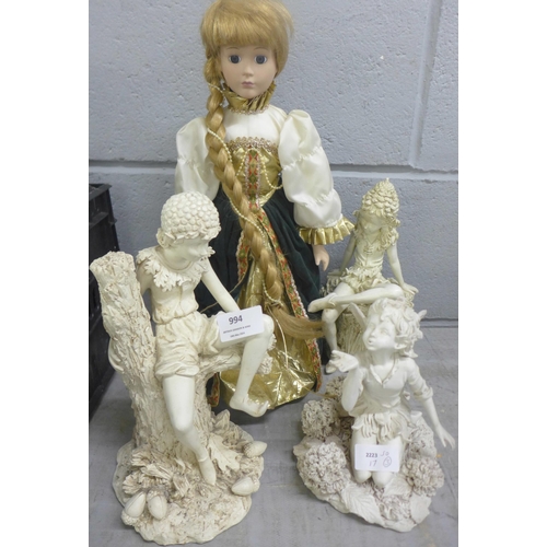 994 - Three models of Pixies by Shudehill and a Rapunzel doll