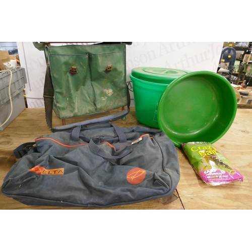 2348 - A bag of Sensas Crazy Bait fishing bait, a Sensas fishing bait storage container and one other bait ... 