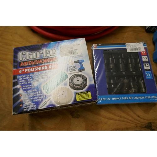 2366 - A box of approx. 50 Clarke items including Clarke Pro 3-piece deep impact socket set, Blue Point ext... 