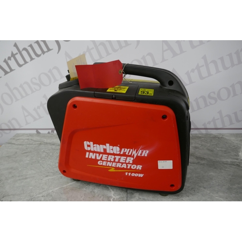 2389 - A Clarke Power 1100w inverter generator (IG1200D) (7780) * this lot is subject to VAT - sold as scra... 