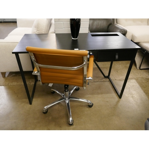 1364 - A black desk with single drawer and a Charles & Ray Eames style office chair