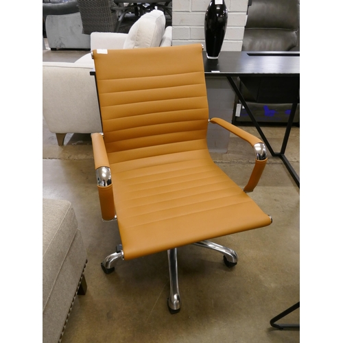 1364 - A black desk with single drawer and a Charles & Ray Eames style office chair