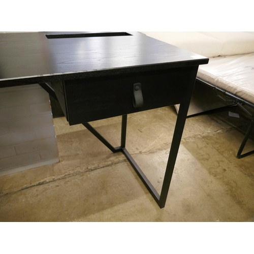 1364 - A black desk with single drawer and a Charles & Ray Eames style office chair