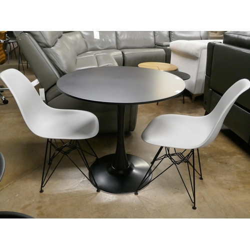 1384 - A black tulip table with two contrasting grey chairs - RRP £299