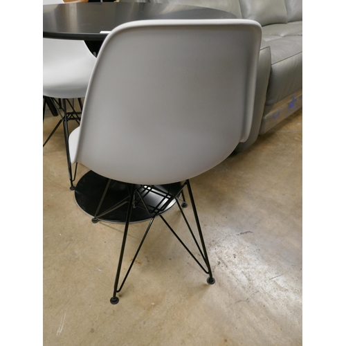 1384 - A black tulip table with two contrasting grey chairs - RRP £299