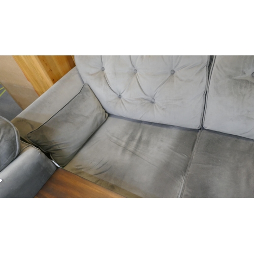 1473 - Hoxton grey velvet three seater sofa and two seater sofa - light wear