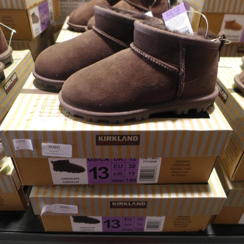 3232 - 4 x Pairs of children's Kirkland Signature chocolate coloured Shearling boots - UK size C12 * this l... 