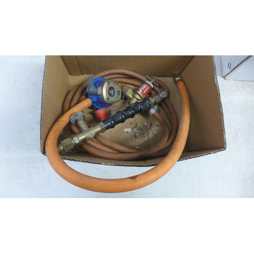 2029 - A Sealey LP40 42,000 BTU/HR propane space heater with additional gas regulator and fittings