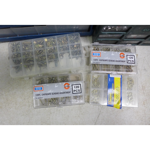 2040 - A large quantity of mixed consumables including wire nails, nuts, washers, assorted screws, pins, ha... 