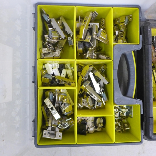 2045 - 3 plastic tool organisers with a quantity of tools including Irwin Marples and Stanley chisels, dril... 