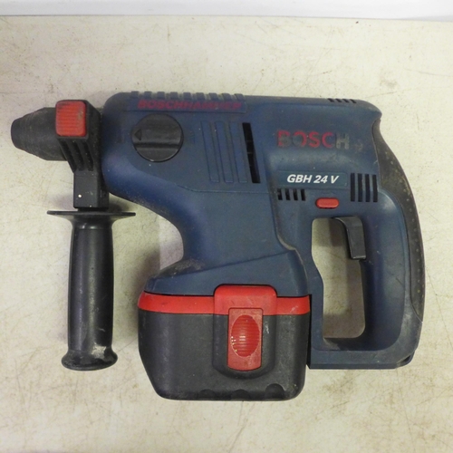 2053 - 2 Boschhammer GBH 24v hammer drills with 4 batteries and a Bosch GSB 14.4v VE-2 Pro with 2 batteries... 