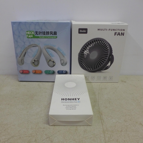 2080 - A box of 12 Honhey G7 rechargeable hand held mini fans, 5 portable and rechargeable neck fans and 4 ... 