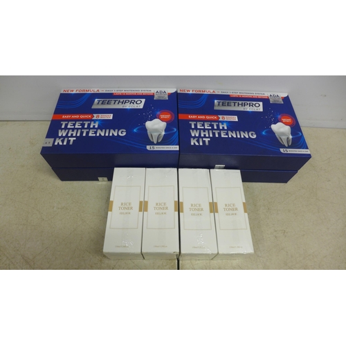 2093 - 4 Teethpro teeth whitening kits and 4 150ml bottles of rice water skin toner