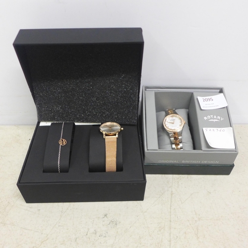 2095 - A lady's Rotary two tone stainless steel wristwatch and a lady's Armani Exchange rose gold wristwatc... 