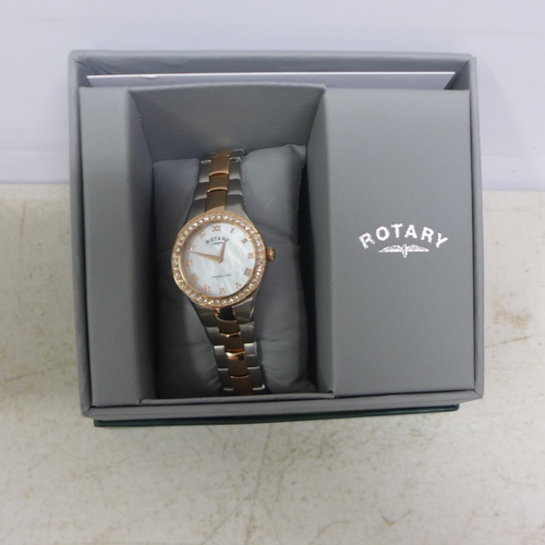 2095 - A lady's Rotary two tone stainless steel wristwatch and a lady's Armani Exchange rose gold wristwatc... 