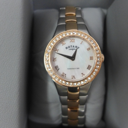 2095 - A lady's Rotary two tone stainless steel wristwatch and a lady's Armani Exchange rose gold wristwatc... 