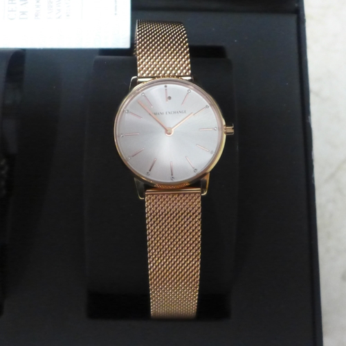 2095 - A lady's Rotary two tone stainless steel wristwatch and a lady's Armani Exchange rose gold wristwatc... 