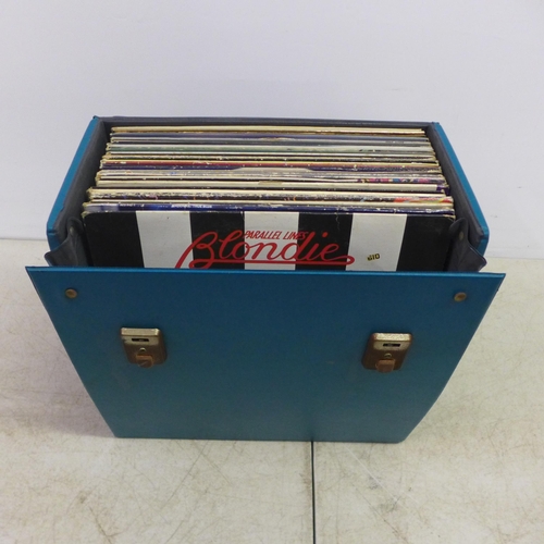 2115 - Thirty LP records in a case including Blondie, Madonna, Michael Jackson and The Human League