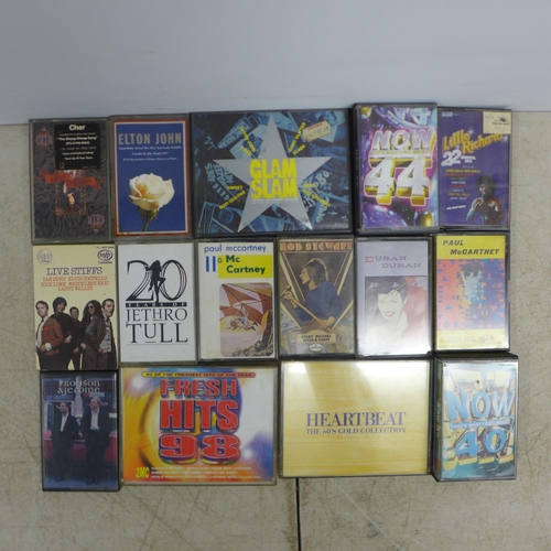 2141 - A box of approx. 100 1970s/80s singles and 10 tape cassettes