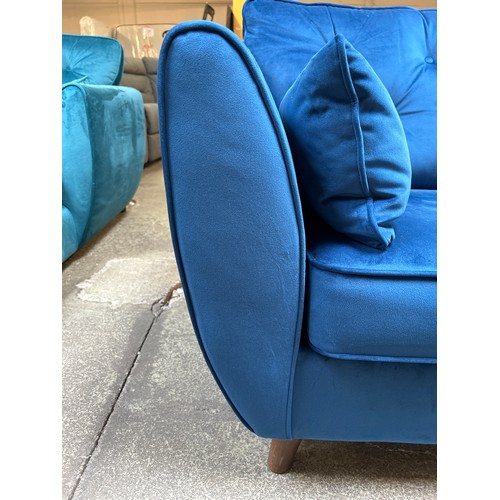 1487 - Blue velvet Hoxton three seater sofa